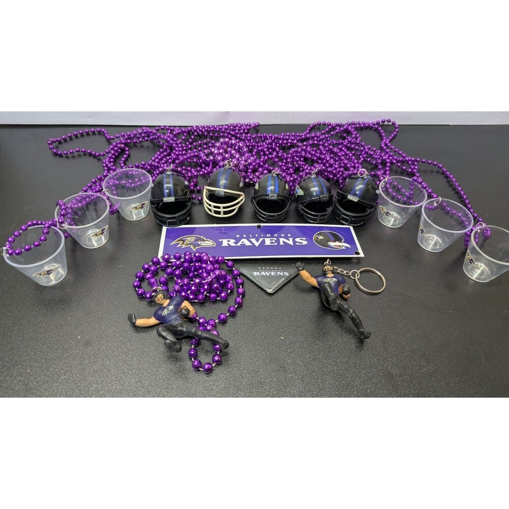15 pc Lot Baltimore Ravens NFL helmet fan lot decor Keychoin beaded necklace.